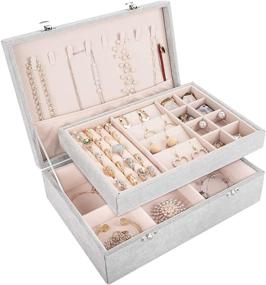 img 4 attached to 💎 Mebbay Velvet Jewelry Box Organizers - Two Layer Jewelry Storage for Women: Necklaces, Stud Earrings, Bracelets, Rings (Grey) - Dimensions: 11.2" x 7.9" x 3.1
