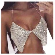 ✨ fstrend rhinestones bar top body chains - gold crystal sequins nightclub bikini rave dance belly dancing crop top - fashion festival party clubwear accessories for women and girls (silver) logo