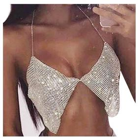 img 4 attached to ✨ Fstrend Rhinestones Bar Top Body Chains - Gold Crystal Sequins Nightclub Bikini Rave Dance Belly Dancing Crop Top - Fashion Festival Party Clubwear Accessories for Women and Girls (Silver)