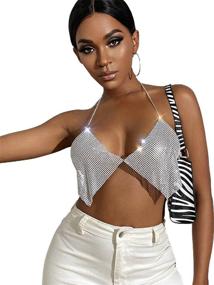 img 2 attached to ✨ Fstrend Rhinestones Bar Top Body Chains - Gold Crystal Sequins Nightclub Bikini Rave Dance Belly Dancing Crop Top - Fashion Festival Party Clubwear Accessories for Women and Girls (Silver)