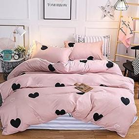 img 2 attached to 💗 SHAXIA Queen Size Ultra Soft Duvet Cover Set with Printed Loving Heart - Zipper Closure, 3 Pieces (1 Comforter Cover & 2 Pillow Shams) - Pink