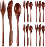 🍴 12-piece wooden spoon fork knife cutlery set - wooden dinner utensil set for kitchen - wooden flatware tableware cutlery set including spoon, fork, knife logo