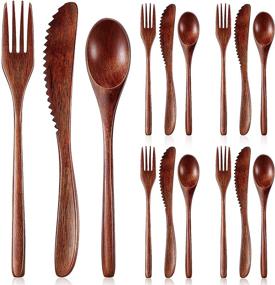 img 4 attached to 🍴 12-Piece Wooden Spoon Fork Knife Cutlery Set - Wooden Dinner Utensil Set for Kitchen - Wooden Flatware Tableware Cutlery Set Including Spoon, Fork, Knife