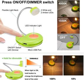 img 3 attached to 📚 LUXSWAY Перезаряжаемая светодиодная книжная лампа для детей - янтарный светодиод с магнитной схваткой и гибкой гусиной шеей - милая зеленая закладка-светильник для книголюбов