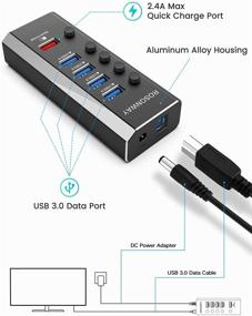 img 1 attached to Rosonway Aluminum 5 Port USB Hub Expander - Powered USB Hub with 4 USB 3.0 Data Ports, 1 Fast Charging Port, 24W Power Adapter, Individual Switches - USB Hub 3.0 Splitter (RSH-A35)