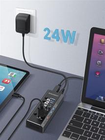img 3 attached to Rosonway Aluminum 5 Port USB Hub Expander - Powered USB Hub with 4 USB 3.0 Data Ports, 1 Fast Charging Port, 24W Power Adapter, Individual Switches - USB Hub 3.0 Splitter (RSH-A35)