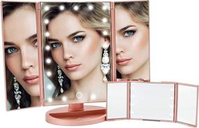 img 4 attached to 💄 Enhanced Illumination: Rose Gold Trifold Makeup Mirror Bundle with Adjustable Tabletop and Compact Vanity Mirrors, Featuring Brighter Dimmer LED and Standing Base