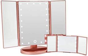 img 3 attached to 💄 Enhanced Illumination: Rose Gold Trifold Makeup Mirror Bundle with Adjustable Tabletop and Compact Vanity Mirrors, Featuring Brighter Dimmer LED and Standing Base