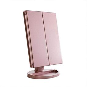 img 2 attached to 💄 Enhanced Illumination: Rose Gold Trifold Makeup Mirror Bundle with Adjustable Tabletop and Compact Vanity Mirrors, Featuring Brighter Dimmer LED and Standing Base