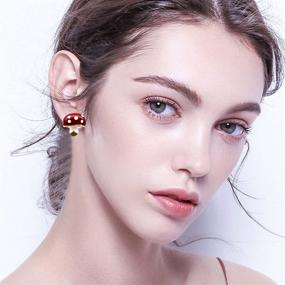 img 2 attached to 🍄 Hypoallergenic Enamel Gold Metal Stud Earrings: Delicate Easter Jewelry Gifts for Women, Teen Girls & Kids from YUNXI Mushroom