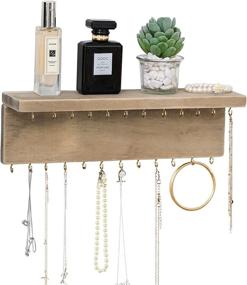 img 4 attached to 🎀 Rustic Wood Wall Mounted Jewelry Organizer with 24 Hooks - Display Shelf for Necklaces, Bracelets, Earrings, Bows - Efficient Storage Solution