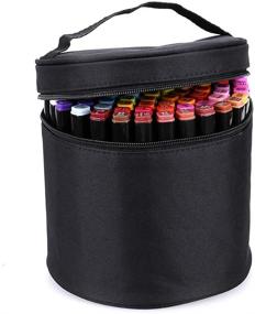 img 4 attached to 🖊️ BTSKY Multifunction Marker Case: 80 Marker Capacity, Zippered Canvas Pen Bag for Stationary Storage (Black, NO Compartments)