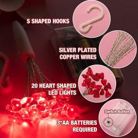 img 3 attached to 🔥 Red Firework Curtain Lights, 2 Pack Heart Shaped 20 LEDs String Lights, Starburst Fairy Hanging Battery Operated Lights for Mother's Day & Valentine's Day Wedding Indoor Outdoor Garden Party Decoration