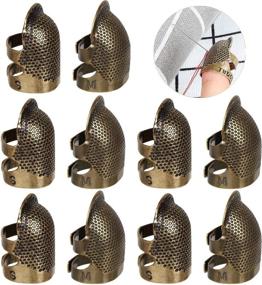 img 4 attached to 10PCS Copper Sewing Thimble Finger Protector, Adjustable Metal Embroidery Thimble Finger Shield Ring 🧵 for Fingertip Sewing, Craft DIY Sewing Tools, Needlework, Embroidery (5 Medium + 5 Small Size)