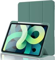 ipad air 4 case 2020: full body protection + pencil holder, dark green smart stand cover with apple pencil 2 charging and auto wake/sleep - 10.9 inch logo