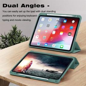 img 1 attached to iPad Air 4 Case 2020: Full Body Protection + Pencil Holder, Dark Green Smart Stand Cover with Apple Pencil 2 Charging and Auto Wake/Sleep - 10.9 inch