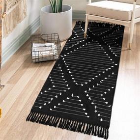 img 1 attached to 🏡 Boho Entryway Rug Runner with Tassels 2.3'x5.3', Handwoven Cotton Fringe White Kitchen Rug Runner, Farmhouse Geometric Tribal Bathroom Rug - Washable Chic Throw Floor Rug for Porch, Laundry, Living Room