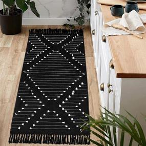 img 3 attached to 🏡 Boho Entryway Rug Runner with Tassels 2.3'x5.3', Handwoven Cotton Fringe White Kitchen Rug Runner, Farmhouse Geometric Tribal Bathroom Rug - Washable Chic Throw Floor Rug for Porch, Laundry, Living Room