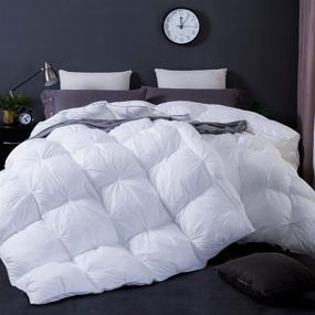 img 4 attached to 🛌 WENERSI Waterfowl Down Feather Fiber Comforter Queen: Pinch Pleat Duvet Insert, All Season Queen Comforter – 1200TC Egyptian Cotton Fabric, 750FP, White, 90x90in