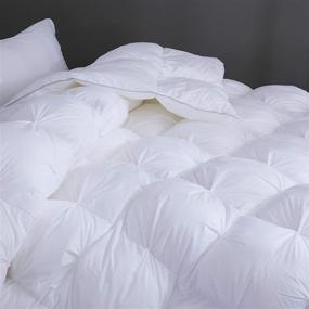 img 3 attached to 🛌 WENERSI Waterfowl Down Feather Fiber Comforter Queen: Pinch Pleat Duvet Insert, All Season Queen Comforter – 1200TC Egyptian Cotton Fabric, 750FP, White, 90x90in