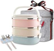 🍱 3-tier unichart stainless steel square lunch box set with container bag, spoon and fork - ideal for salads, sandwiches, and snacks логотип