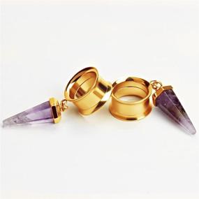 img 2 attached to 💎 Exquisite KUBOOZ Amethyst Stone Stainless Stretcher Piercings: Premium Women's Body Jewelry