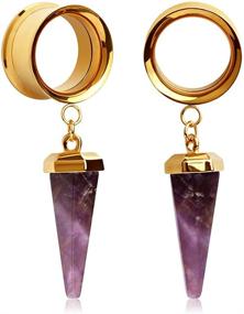 img 4 attached to 💎 Exquisite KUBOOZ Amethyst Stone Stainless Stretcher Piercings: Premium Women's Body Jewelry