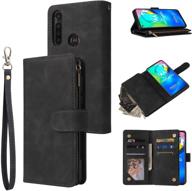 📱 moto g power 2020 wallet case - leather zipper magnetic 6 card slots purse protection back cover - compatible with moto g power (black) logo