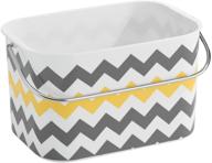 👜 gray and yellow chevron tote basket with handle - idesign una plastic storage for bathroom, kitchen, bedroom, college dorm, 9" x 6.5" x 5.25 logo