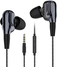 img 4 attached to 🎧 Наушники D5C Black In-Ear с микрофоном, технологией шумоподавления и двойными динамиками - совместимы с iOS, Android, ноутбуком - регулировка громкости и наушники с басом (3,5 мм гнездо)