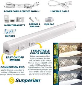 img 2 attached to 🔆 Sunperian Linkable LED Under Cabinet Light Kit, 12 Inch Plug in LED Light Strip with 3 Color Options (3000K/4000K/5000K), Peel and Stick or Bracket Mounted, 5W, 500 Lumens, On/Off Switch, Damp Rated