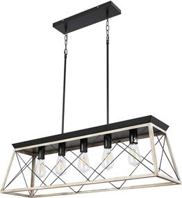 img 4 attached to ARTROEE Metal Industrial Linear Pendant Light Fixture - Rectangle Farmhouse Chandelier for Kitchen Island Lighting and Dinning Room