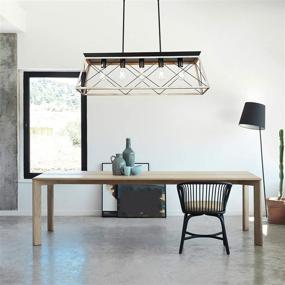 img 3 attached to ARTROEE Metal Industrial Linear Pendant Light Fixture - Rectangle Farmhouse Chandelier for Kitchen Island Lighting and Dinning Room