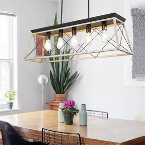 img 2 attached to ARTROEE Metal Industrial Linear Pendant Light Fixture - Rectangle Farmhouse Chandelier for Kitchen Island Lighting and Dinning Room