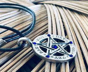 img 1 attached to 🌟 Pewter Pentagram Tetragrammaton Pendant with Swarovski Crystals on Leather Necklace - Perfect Birthday Gift!