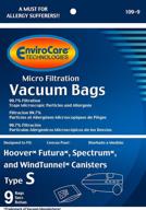 high-performance envirocare replacement vacuum bags for hoover style 's' futura, spectrum, power max cleaners - 9 pack логотип