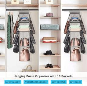 img 1 attached to Maximize Closet Space with REGELETO Purse Organizer: 10-Pocket Storage Solution for Handbags, Purses, and Accessories (Grey)