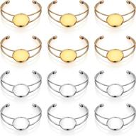 📿 12 pieces bezel bracelet with 25 mm round cabochon setting base - diy blank jewelry accessory bezel tray for making cuff bangles, wristbands, and diy bracelets jewelry - golden and silver logo