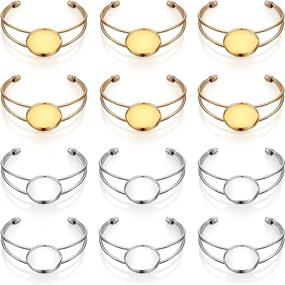 img 4 attached to 📿 12 Pieces Bezel Bracelet with 25 mm Round Cabochon Setting Base - DIY Blank Jewelry Accessory Bezel Tray for Making Cuff Bangles, Wristbands, and DIY Bracelets Jewelry - Golden and Silver