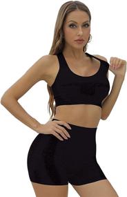 img 2 attached to 🏋️ Efficient and Stylish Women's Workout Sets: Seamless Racerback Sports Bra and Yoga Shorts, High Waist - S-XL Sizes