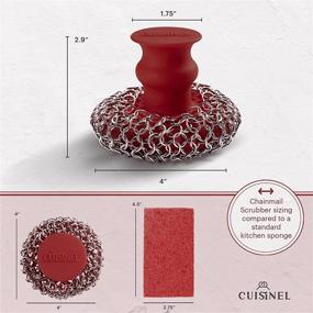 img 1 attached to 🍳 Premium Cast Iron Scrubber - Chainmail Cleaner for Pans and Pots - Stainless Steel/Silicone Scraper for Skillets - Ergonomic Food-Safe Design - Easy to Clean - Dishwasher Safe Cookware Sponge Accessory