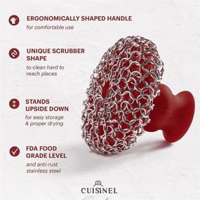 img 2 attached to 🍳 Premium Cast Iron Scrubber - Chainmail Cleaner for Pans and Pots - Stainless Steel/Silicone Scraper for Skillets - Ergonomic Food-Safe Design - Easy to Clean - Dishwasher Safe Cookware Sponge Accessory