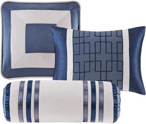 img 1 attached to 🛏️ Madison Park Cozy Comforter Set - Deluxe Hotel Collection, All Season Down Alternative Luxury Bedding with Matching Shams, Decorative Pillows, Genevieve, Navy King Size (104"x92") - 7 Piece Set