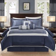 🛏️ madison park cozy comforter set - deluxe hotel collection, all season down alternative luxury bedding with matching shams, decorative pillows, genevieve, navy king size (104"x92") - 7 piece set logo