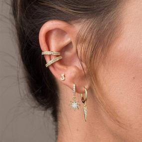 img 2 attached to Dainty Dangle Hoop Earrings: 18K Gold Plated with Cute Ball, Star, Moon, Evil Eye, Cross, Lock, Lightning, and Spike Designs - Perfect for Women and Girls