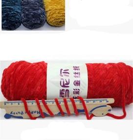 img 1 attached to 🧶 Truevalue 4 Skeins Chenille Yarn - Hand Knitting Glossy Chenille Velvet Blanket Yarn for Crochet, Weaving, and DIY Crafts - 400g Total Weight (Red)