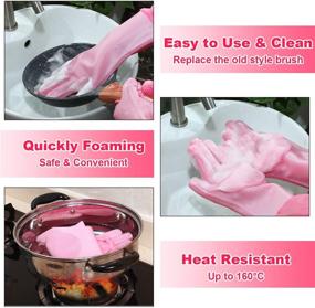 img 3 attached to Reusable Silicone Dishwashing Gloves - Rubber Scrubbing Cleaning Gloves with Brush Scrubber - Elastic Cuff, Waterproof for Washing Kitchen, Car, and Pet Care - Medium Size (Pink)