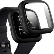 чехол fitbit versa 2 с защитным экраном - матовый ударопрочный чехол и защитное стекло из пэт для fitbit versa 2 (черный) логотип