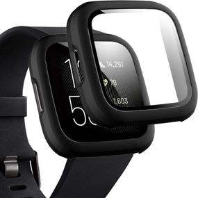 img 4 attached to Чехол Fitbit Versa 2 с защитным экраном - матовый ударопрочный чехол и защитное стекло из ПЭТ для Fitbit Versa 2 (черный)