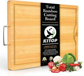 img 4 attached to 🥬 Organic Large & Extra-Thick Bamboo Cutting Boards for Kitchen with Juice Groove - VUMM Heavy Duty Chopping Board for Meat/Vegetables Fruits Serving Tray, Butcher Block, Carving Board - BPA Free